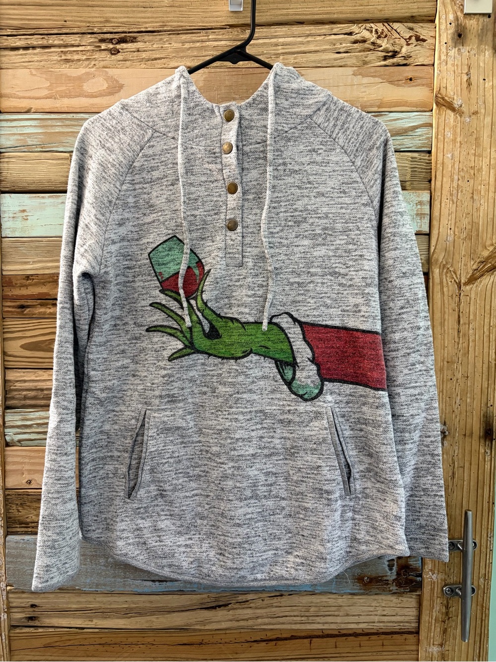 Grinch Christmas Hoodie Gray Ornament Pullover Size Small